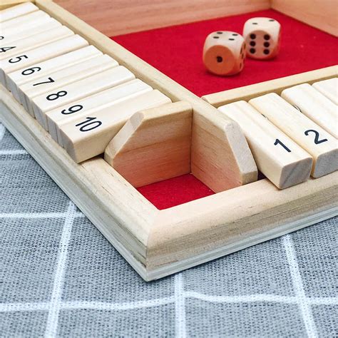 Four Sided Numbers Shut Box Board Game Wooden Flaps Dice Set