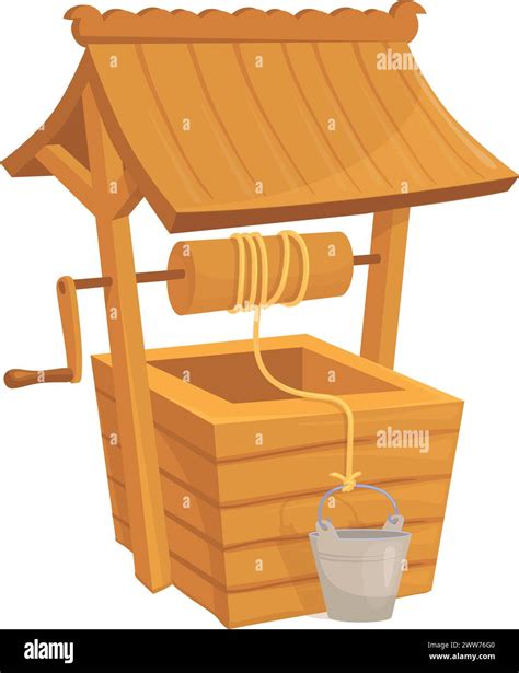 Rustic Water Well Cartoon Icon Bucket Rope Isolated On White