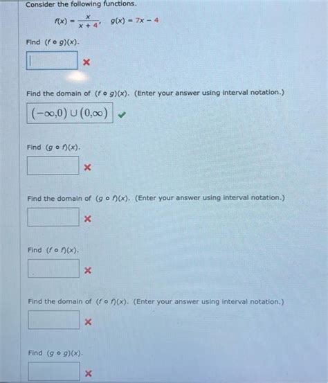 Solved Consider The Following Functions Fxx4xgx7x−4