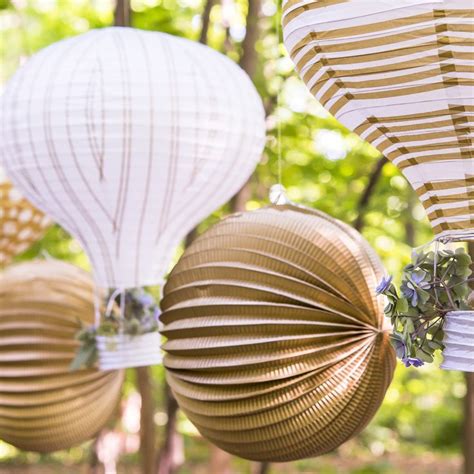 Hot Air Balloon Paper Lantern Set In Gold And White 3 Hot Air Balloon Paper Paper Lanterns