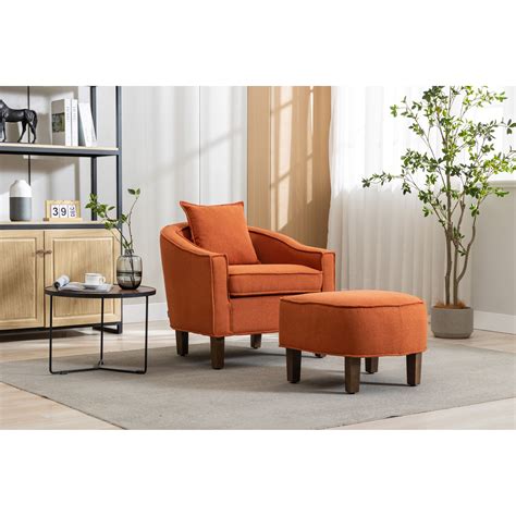 Livingroom Solid Wood Frame Accent Chair With Ottoman Upholstered