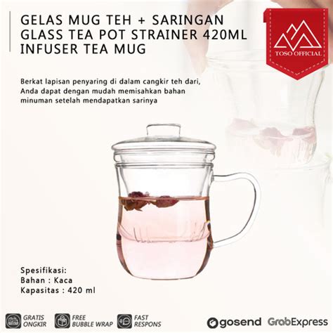 Jual Gelas Mug Teh Saringan Glass Tea Pot Strainer Ml Infuser Tea