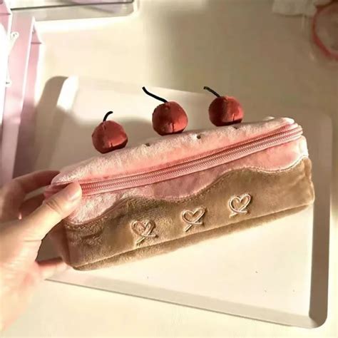 Lindo Estuche De L Pices Con Forma De Pastel De Cereza Almacenamiento