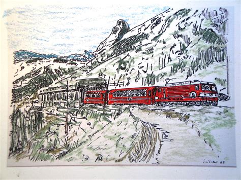 Eisenbahnen Aquarelle Berge Und Landschaften Hans Tribolet Visp