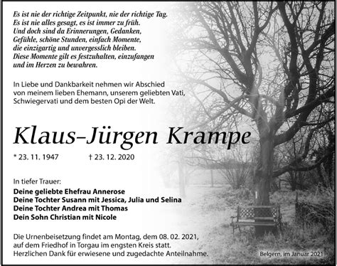 Traueranzeigen von Klaus Jürgen Krampe trauer anzeigen de