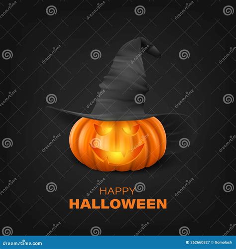 Vector Halloween Pumpkin With Witch Hat On Black Background Cute Jack