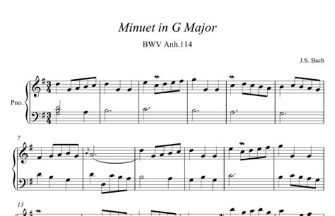 Minuet Bwv Anh 114 Notebook Of Anna Magdalena Bach Arr Public Domain By Johann Sebastian