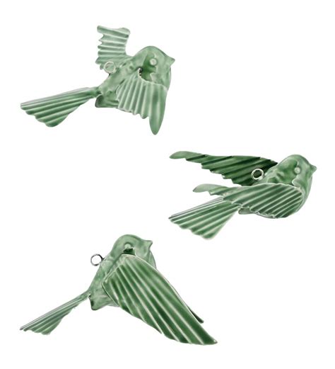 Tilda Ceramic Hanging Birds Set Of 3 Green VivaTerra