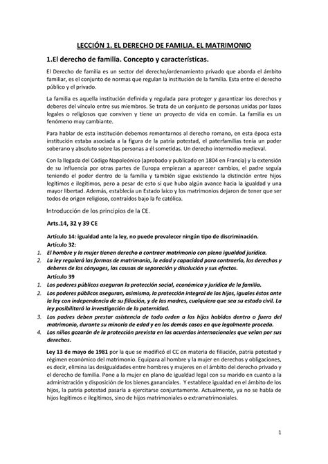 Apuntes familia LECCIÓN 1 EL DERECHO DE FAMILIA EL MATRIMONIO 1