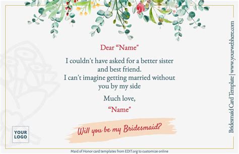 Make Free Bridesmaid Proposal Cards