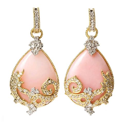 Stambolian Pink Opal Diamond Gold Drop Earrings For Sale At 1stdibs