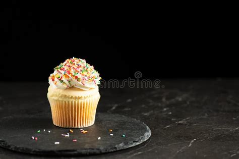 Vanilla Cupcake with Sprinkles Stock Image - Image of snack, vanilla ...