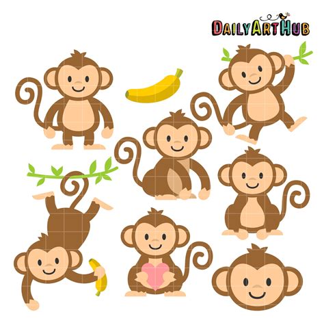 Cute Monkeys Clip Art Set Daily Art Hub Graphics Alphabets Svg The