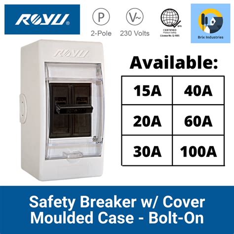 Royu Safety Breaker With Cover Moulded Case Bolt On 2 Pole 15A 20A 30A