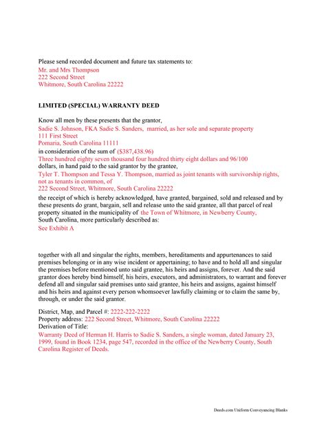 Horry County Special Warranty Deed Form | South Carolina | Deeds.com