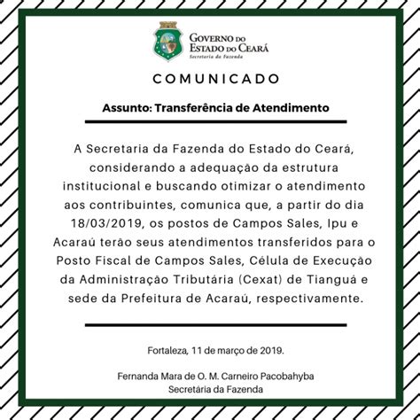 Comunicado Transfer Ncia De Atendimento Secretaria Da Fazenda