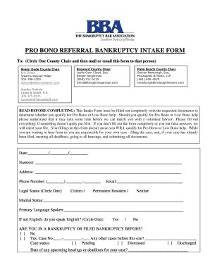 Fillable Online Pro Bono Referral Bankruptcy Intake Form Fax Email