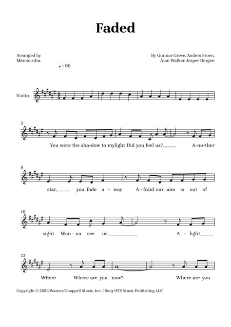 Faded by Alan Walker - Violin Solo - Digital Sheet Music | Sheet Music Plus