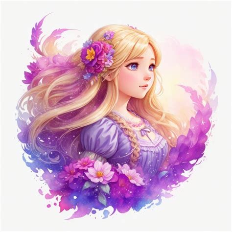 Premium AI Image A Girl With Blonde Hair And Purple Flowers In Her Hair