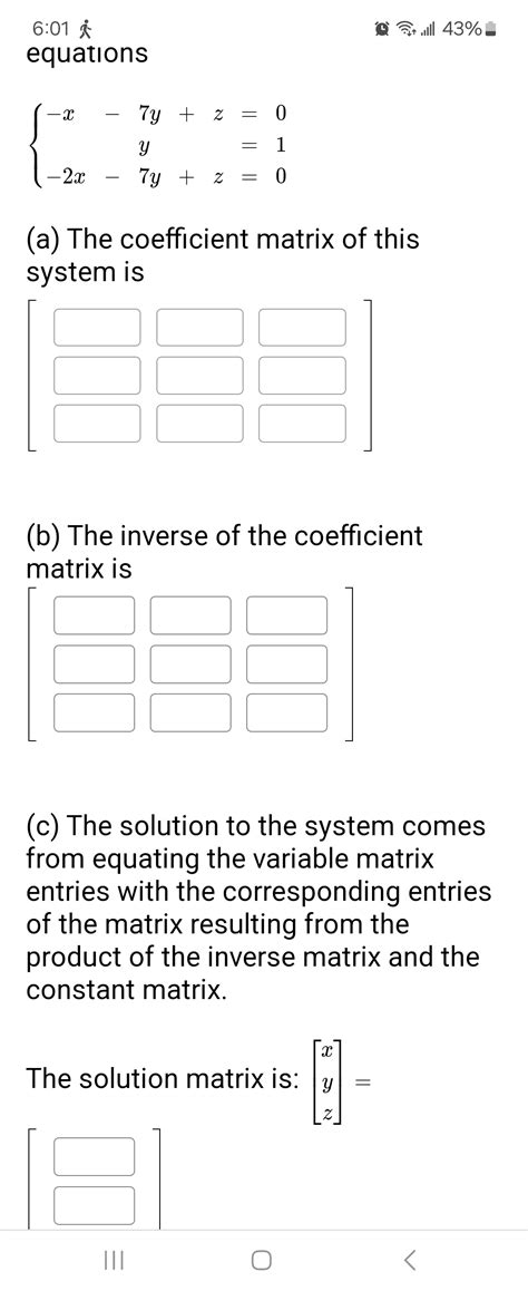 Solved 6:01 ﻿ixequations-x-7y+z=0y=1-2x-7y+z=0(a) ﻿The | Chegg.com 