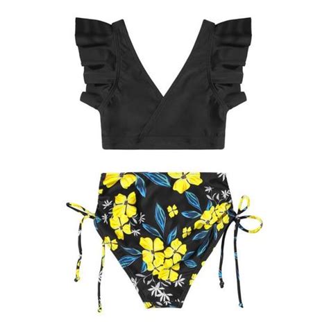 DPois Bikini Maillot de Bain Filles Enfant Deux Pièces Imprime Tenue de Plage Été Tankini