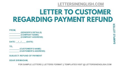 Refund Money Sample Letter Of Refund Payment