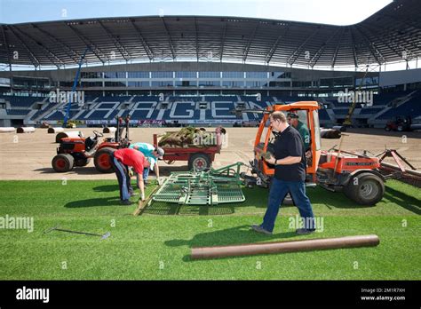 Illustration Picture Shows Works On The Pitch Of The Ghelamco Arena