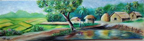 Village A Bangladeshi Village Scenery Landscape Painting With Oil