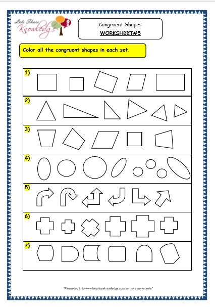 Grade Maths Worksheets Geometry Congruent Shapes Lets