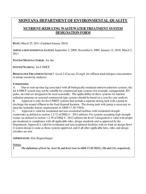 Fillable Online Deq Mt Nutrient Reducing Wastewater Treatment System