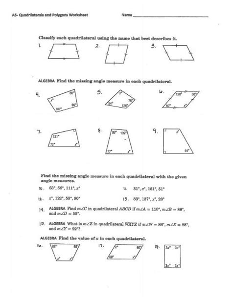 quadrilateral and polygon worksheet