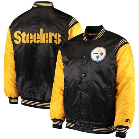 Men S Starter Black Gold Pittsburgh Steelers Enforcer Satin Varsity Full Snap Jacket Varsity