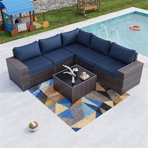 Kullavik Outdoor Patio Furniture Set Pieces Sectional Rattan Sofa Set