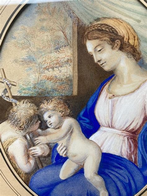 Proantic Paire De Dessins Aquarellés Vierge Enfant Jésus