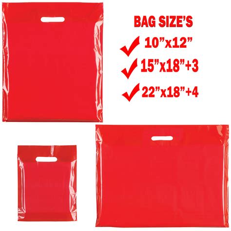 RED HEAVY DUTY COLORED PLASTIC CARRIER BAGS PARTY GIFT BAGS IN 3 SIZES