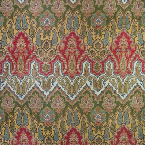 Pompei Red And Green Medallion Print Upholstery Fabric By The Yard