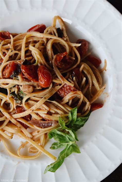 Truffle Linguini With Fresh Tomatoes Anchovies And Basil Living The