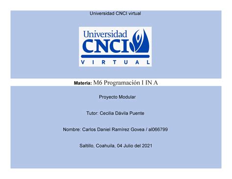 Programacion Proyecto Modular Programacion L In C Universidad Cnci