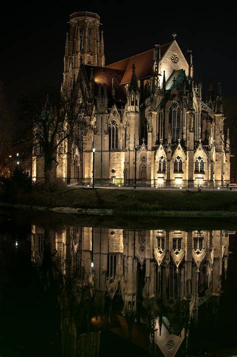 Johanneskirche Stuttgart Feuersee At Night Photograph By Frank Gaertner