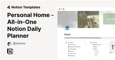 Personal Home All In One Notion Daily Planner Template By Lamina