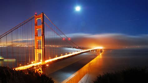 Golden Gate Bridge Golden Gate Bridge Night Long Exposure Clouds Hd