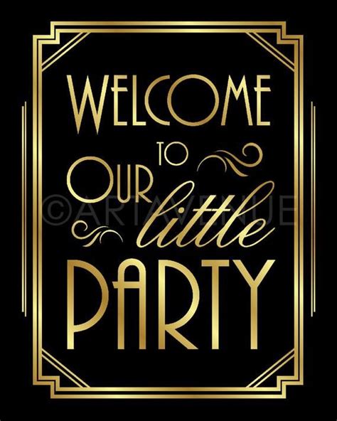 Art Deco Party Welcome Printable Sign Gatsby Wedding Roaring Etsy