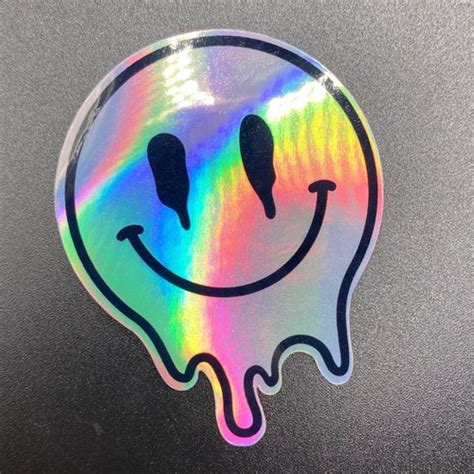 Holographic Sticker Pack Stretched Smiley Face Trippy Etsy