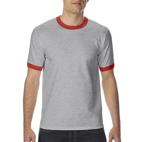 Gildan Premium Cotton Ringer T Shirt Sport Grey Red Shopee