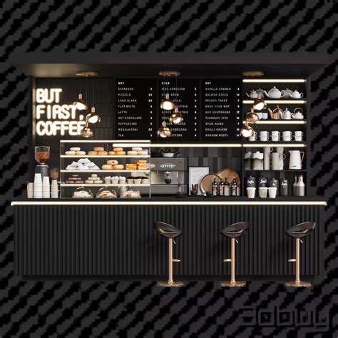 3d модель Черная стойка с витриной 132573 | Кафе дизайн интерьера ...