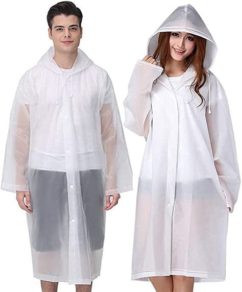 2 Pcs EVA Reusable Rain Ponchos For Adults Full Length Coat With Hood