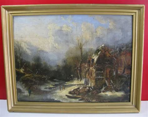 TABLEAU ANCIEN HUILE sur panneau Paysage Lacustre XIXe non signé