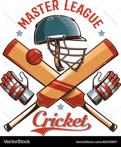 Cricket retro logo with helmet bat and ball Vector Image