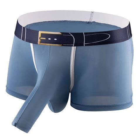 Men Trunks Elephant Nose Underwear 3d Belt Printed Boxer Briefs Thin Breath Ice Silk Bulge Pouch