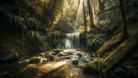 Tranquil scene of flowing water in tropical rainforest paradise